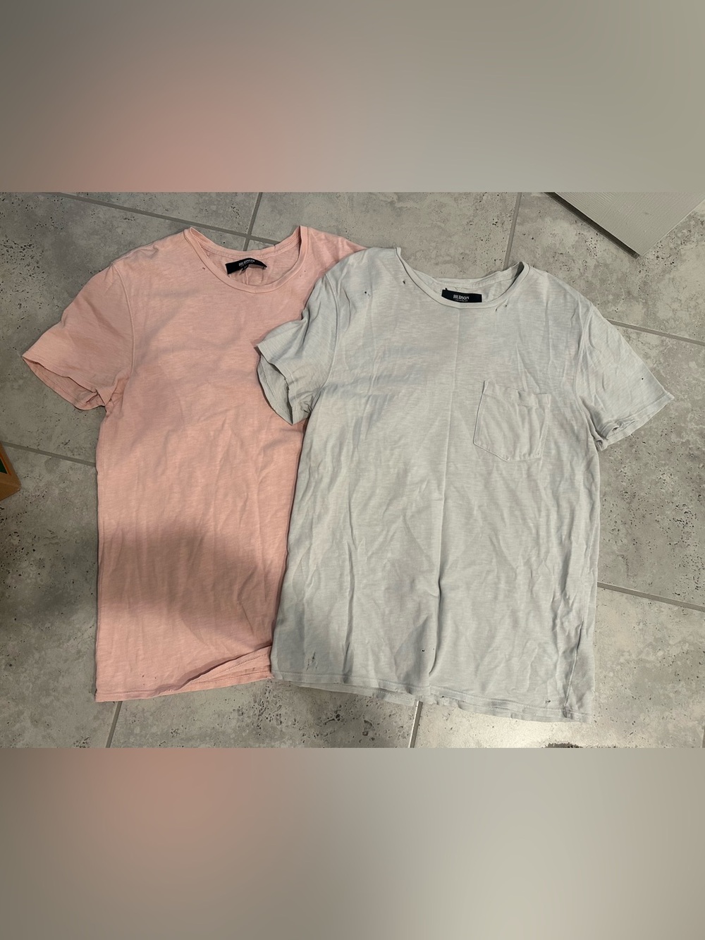 Hudson-Los Angeles distressed Pink & Light Gray Short Sleeve Pocket Tees - Duo